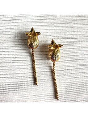 1960s Gold Tone Mouse Scatter Pins Chain Tails Green Eyes